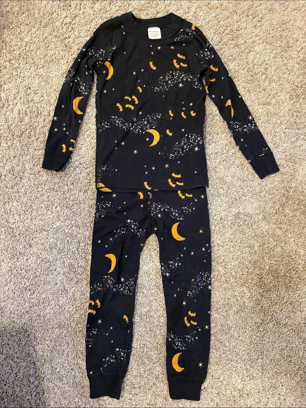Hanna Andersson Black Pajama Set with Yellow Moon & Bat Print